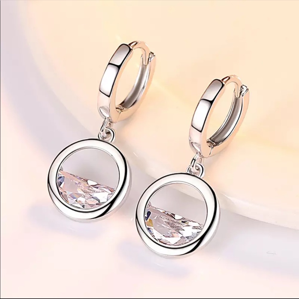 🌟 Sterling Silver 925, Crystal Earrings Huggie Hoop